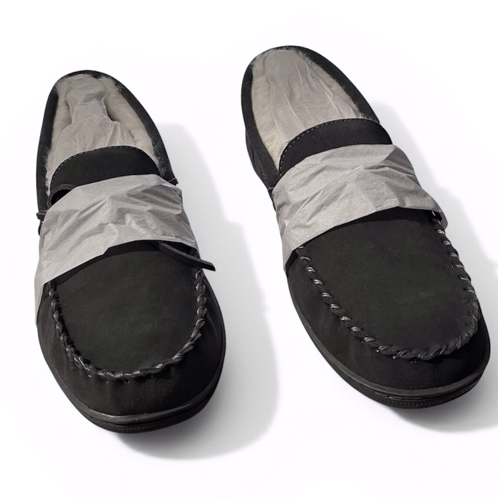 Men's Charcoal Gray Loafers Tissue Wrapper Across Laces Has Not Been Removed Yet